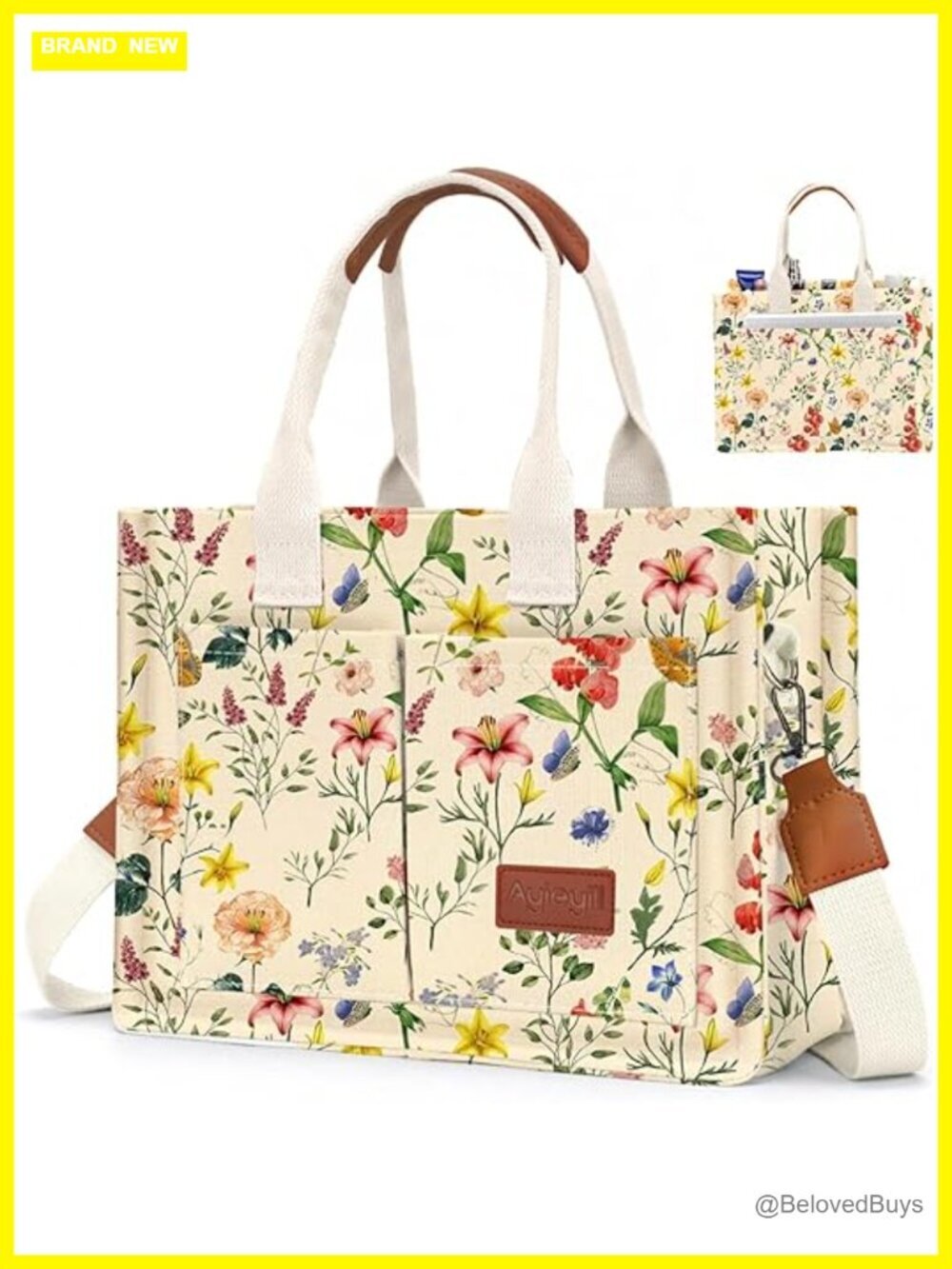 Canvas Tote Bag with Pockets Crossbody Shoulder Handbag Work Tote